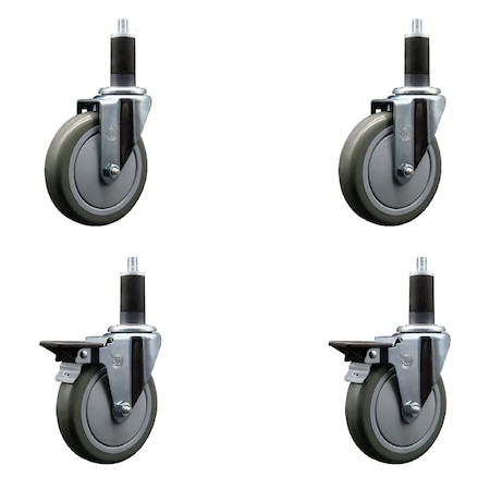 Service Caster 5'' Gray Poly Wheel Swivel 1-1/4'' Expanding Stem Caster Set 2 Brakes, 4PK SCC-EX20S514-PPUB-2-PLB-2-114